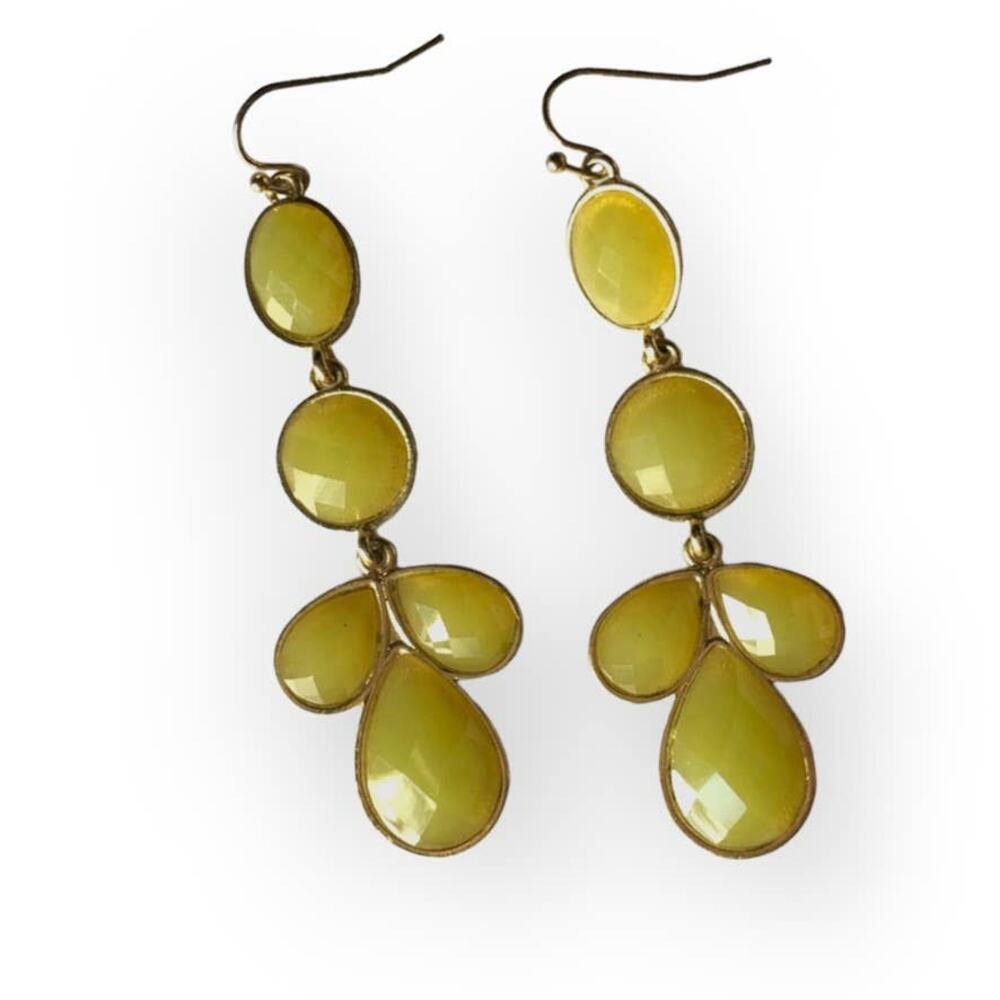 Green-yellow teardrop dangle fish hook earrings